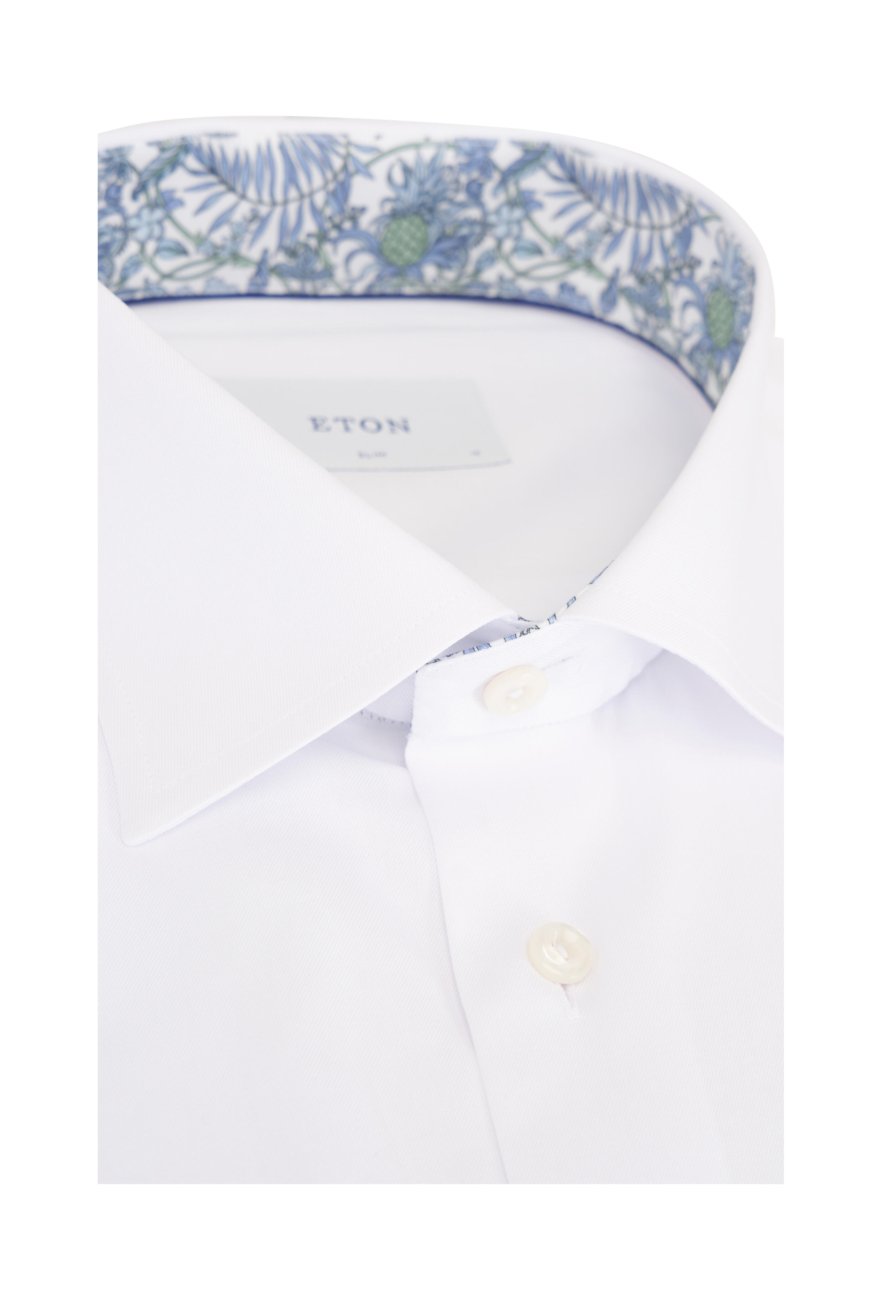 Eton - Solid White & Floral Effect Cotton Dress Shirt - view 2