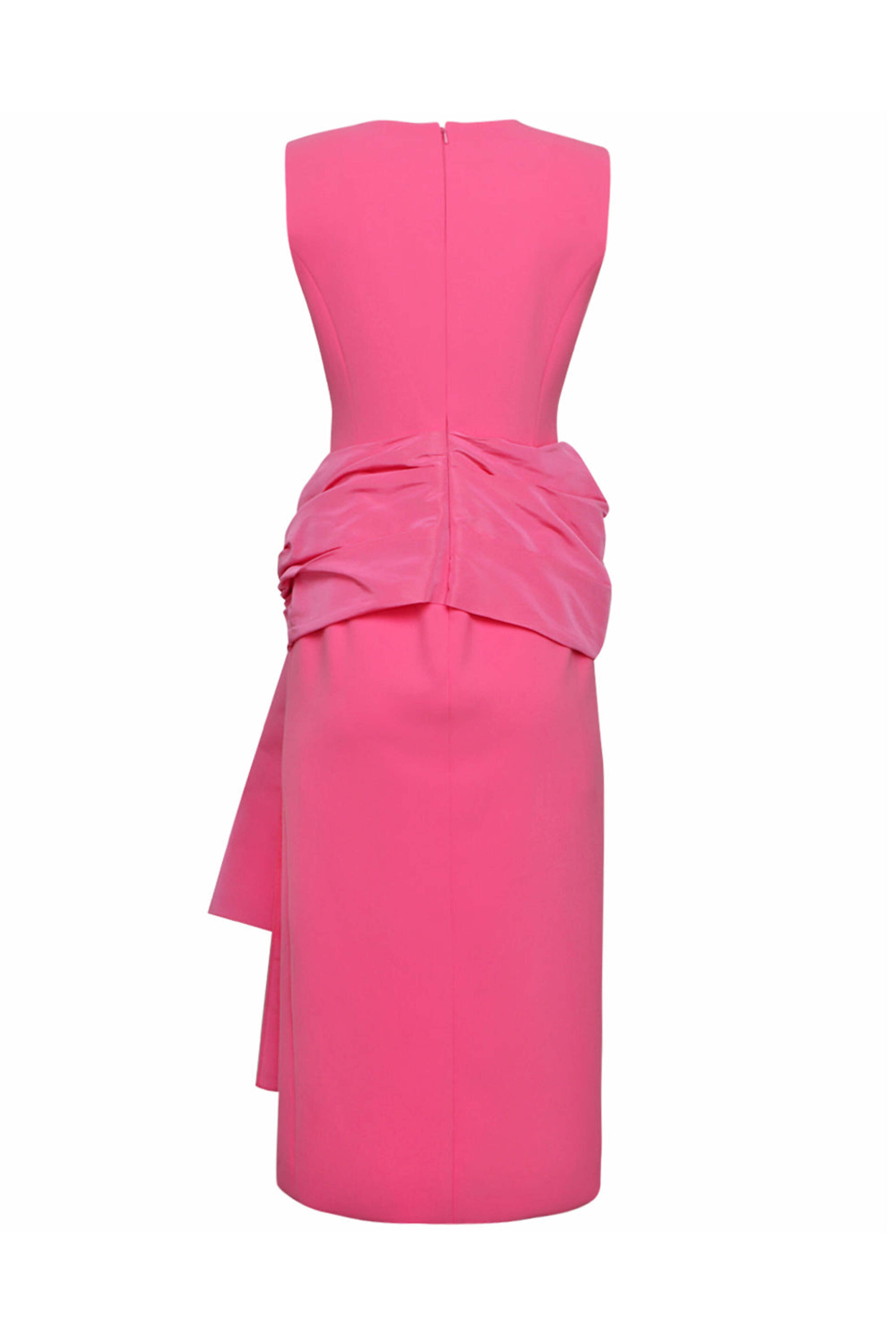 Carolina Herrera - Happy Pink Gathered Sash Column Midi Dress