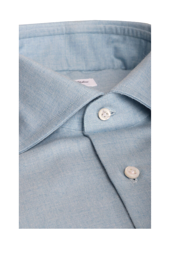 Cesare Attolini - White, Royal Blue & Brown Stripe Dress Shirt