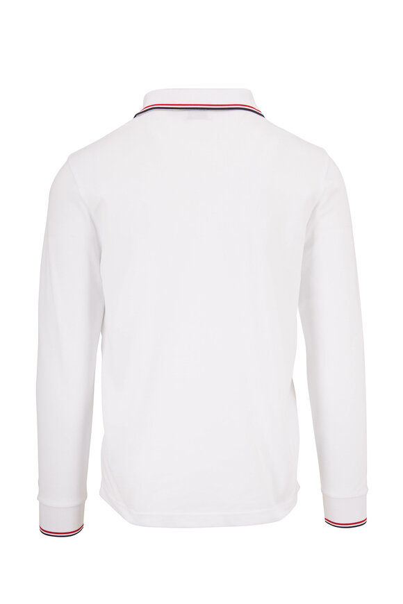 Moncler - White Long Sleeve Piqué Logo Polo