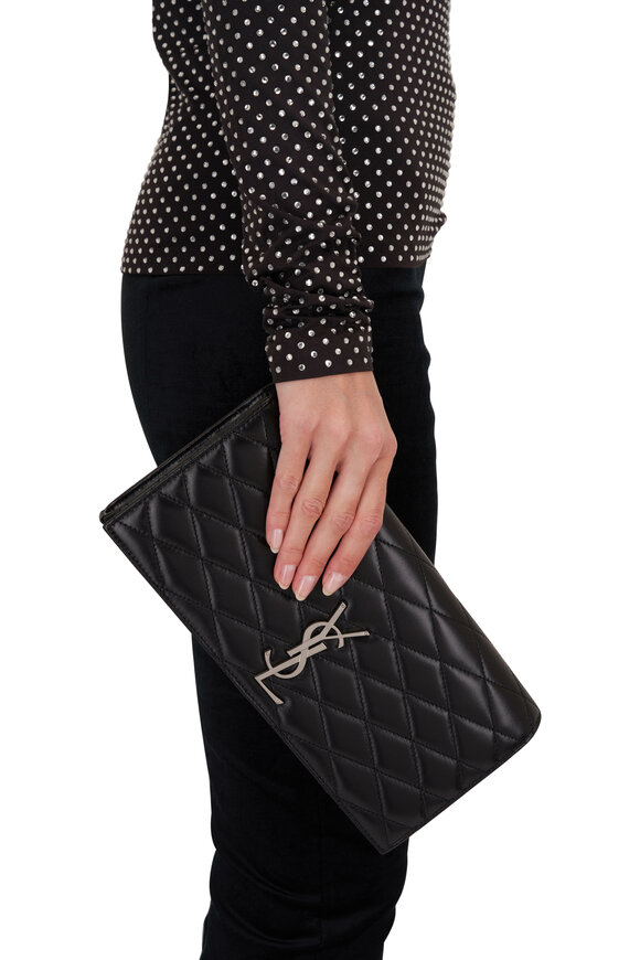 Shop Saint Laurent Kate Crystal-Embellished Chain Shoulder Bag