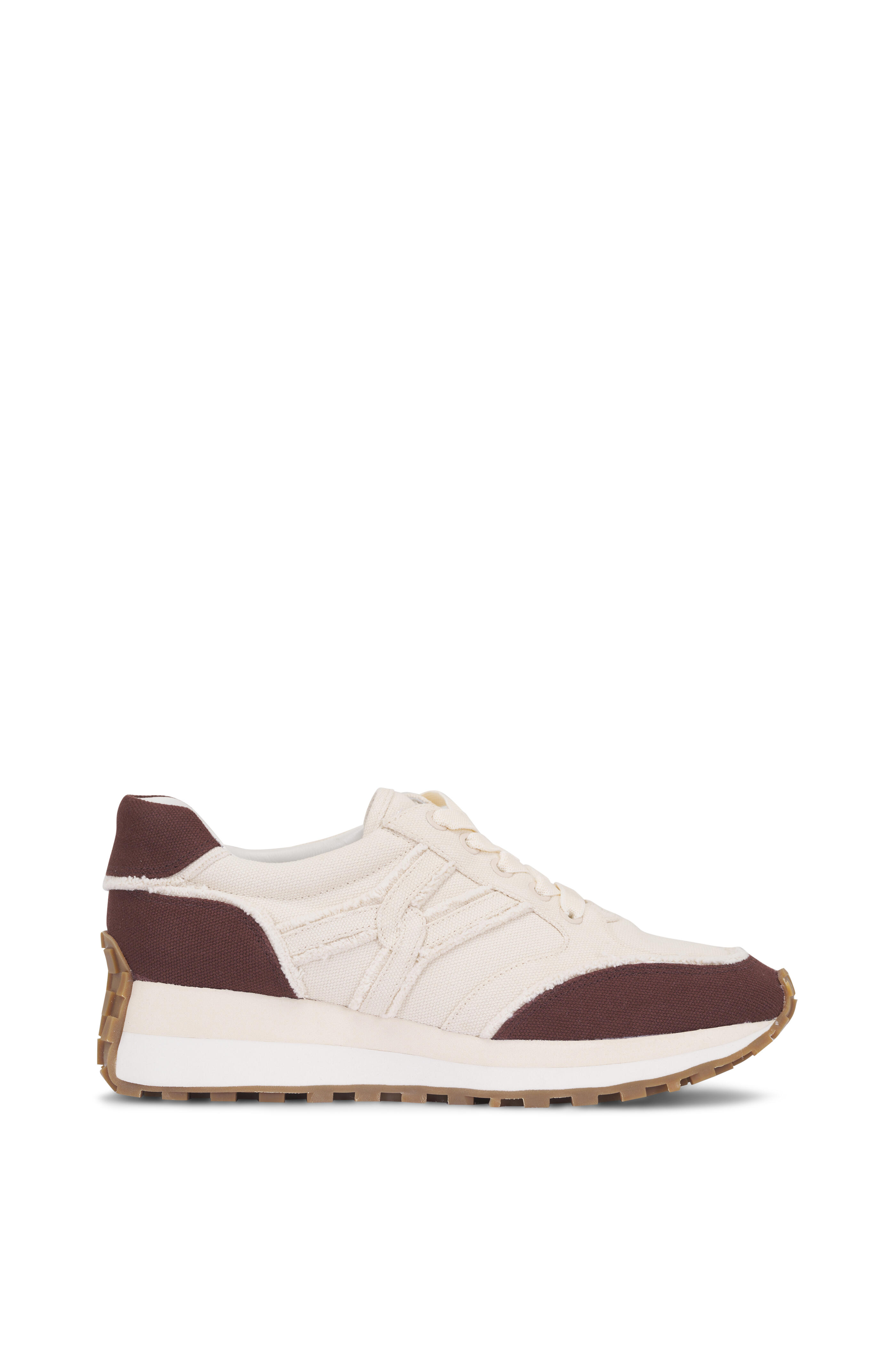 Veronica Beard - Valentina Off White & Chocolate Canvas Sneaker