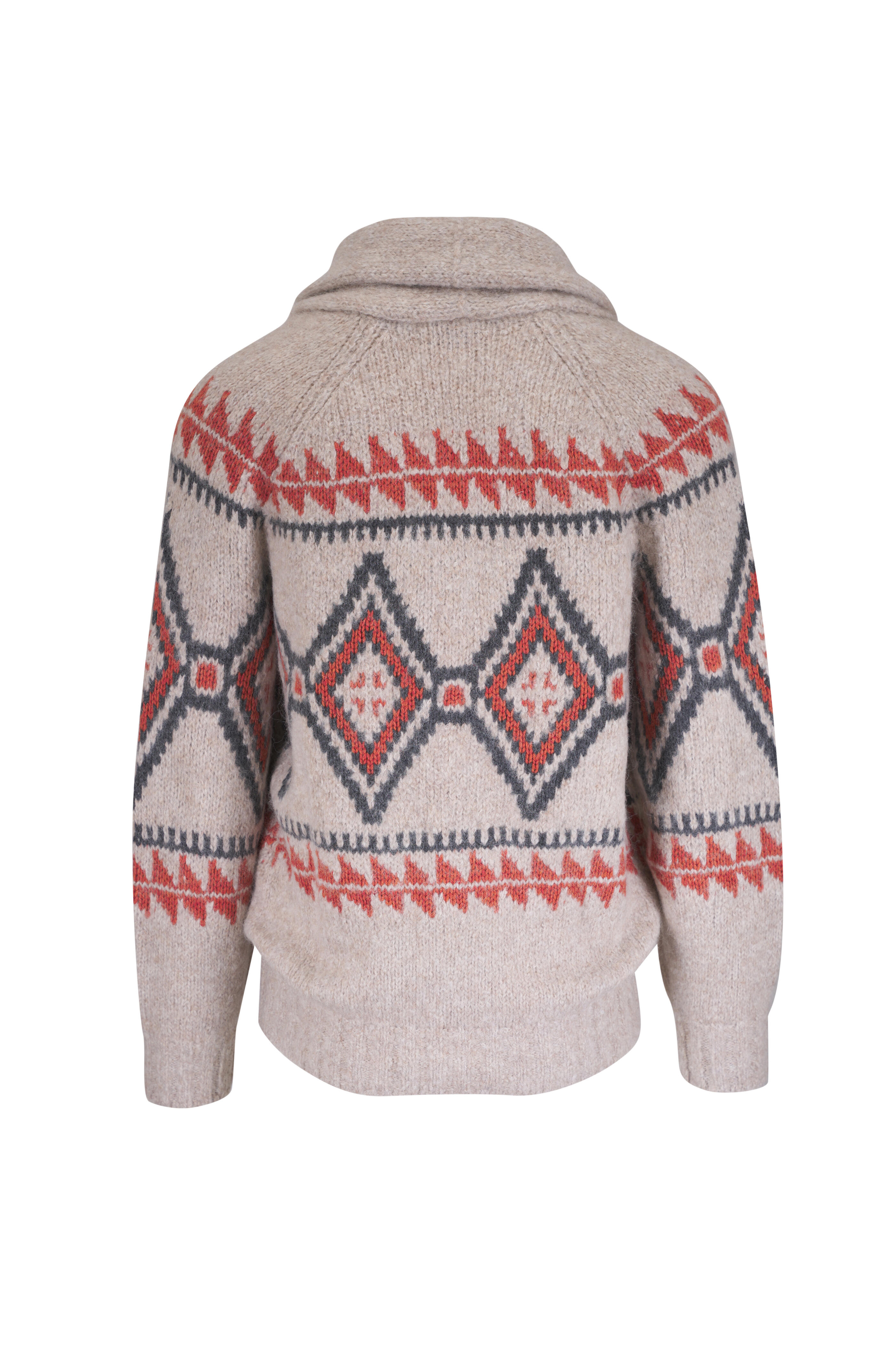 Brunello Cucinelli - Gray & Orange Geometric Cardigan