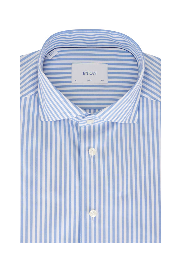 Eton Blue & White Stripe Cotton Dress Shirt
