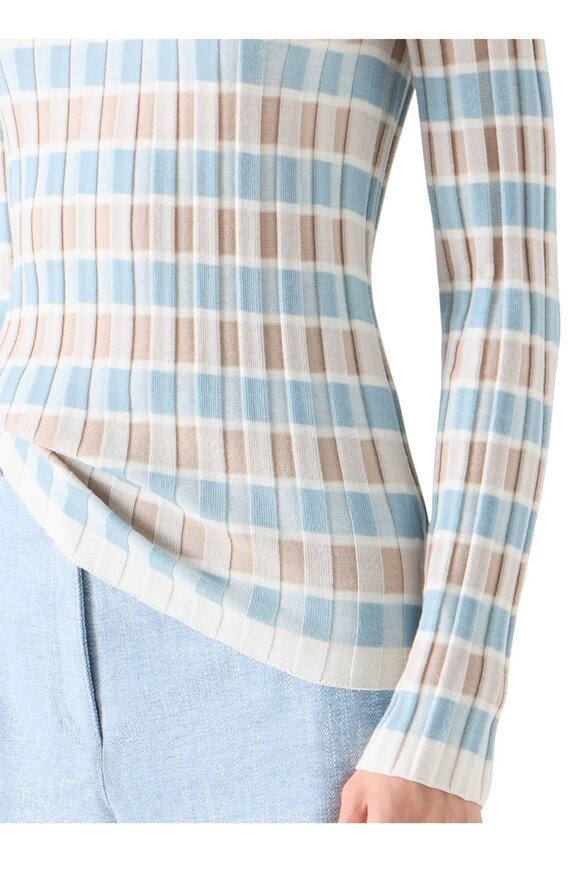 Akris Punto Light Blue & White Oat Wool Intarsia Knit Sweater - view 6