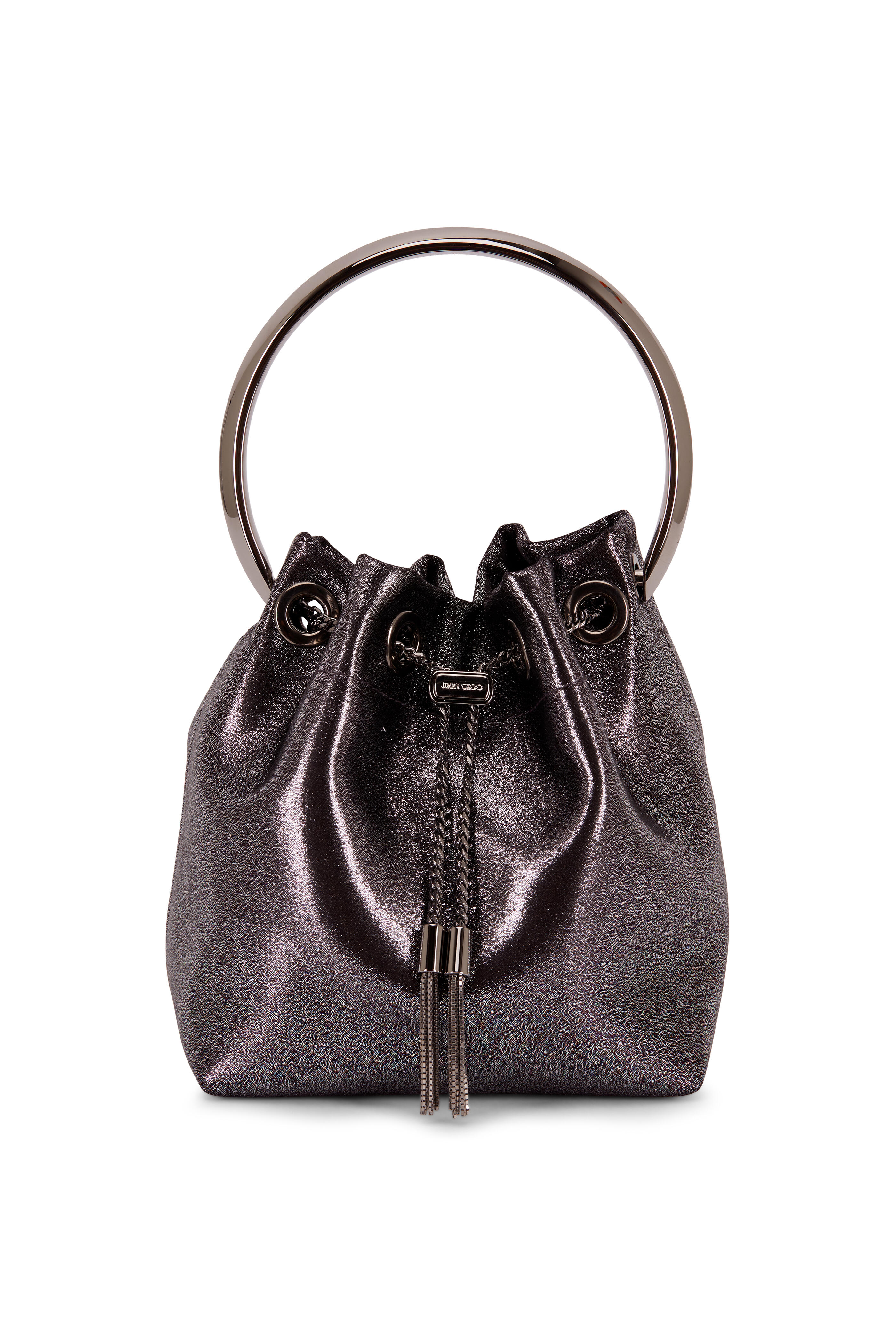 Jimmy Choo - Bon Bon Gunmetal Metallic Leather Bucket Bag