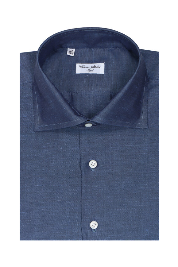 Cesare Attolini Dark Denim Blue Cotton Dress Shirt