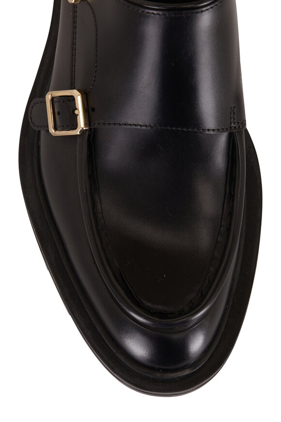 Santoni - Feint Black Leather Double Buckle Loafer