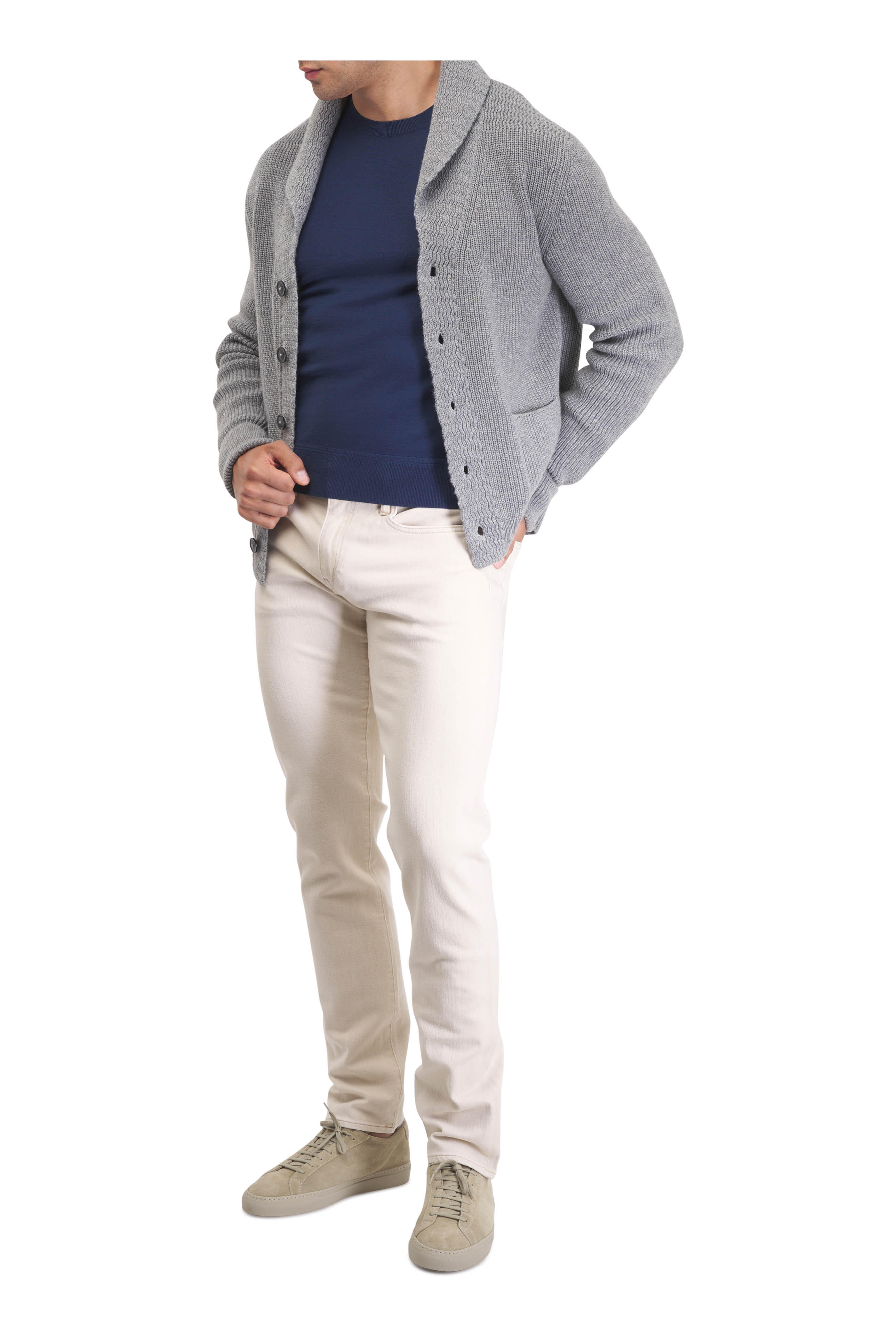 Tom Ford - Light Gray Cashmere Shawl Collar Cardigan