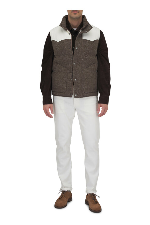 Brunello Cucinelli - Brown Herringbone Padded Vest