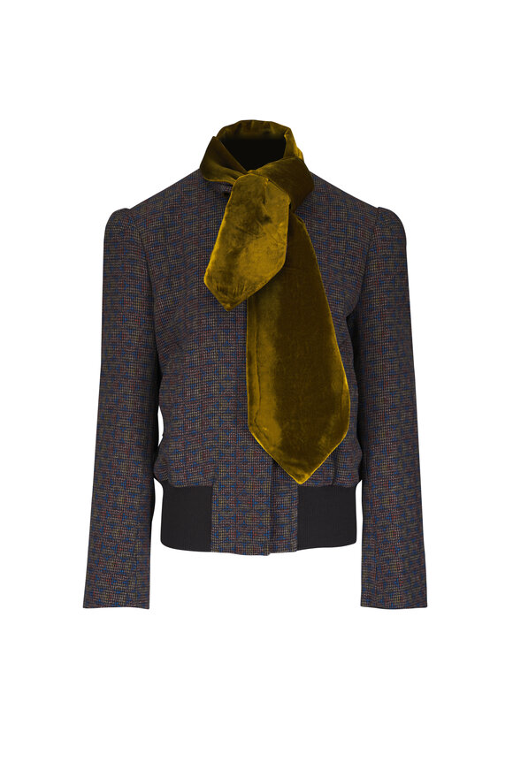 Dries Van Noten Black & Khaki Multi Houndstooth Print Jacket