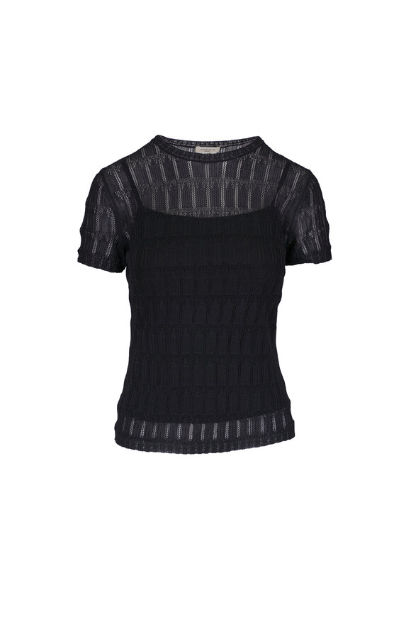 Lafayette 148 New York Black Lace Stitch Crewneck Sweater