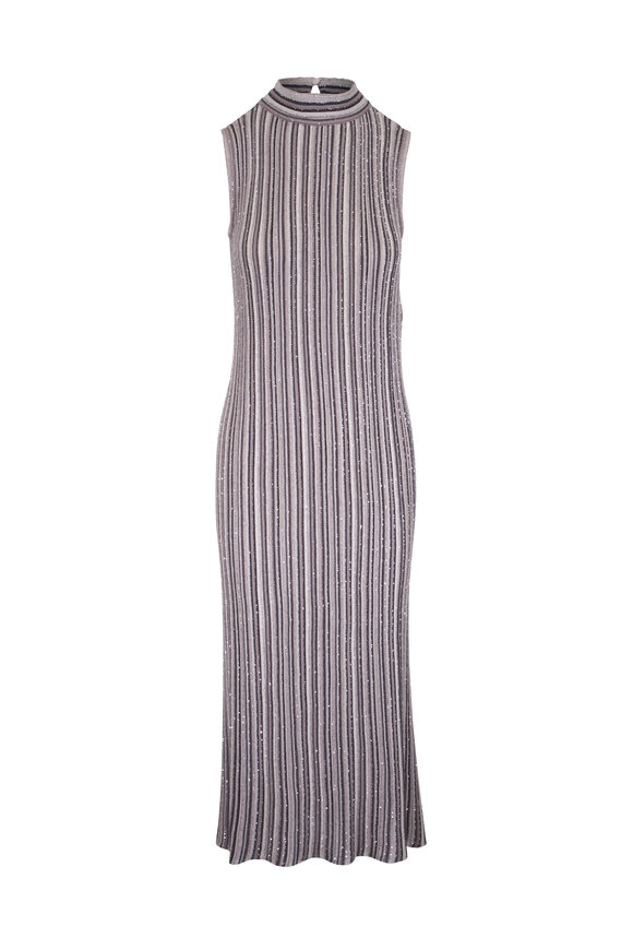 D.Exterior Gray Multi Stripe Sleeveless Maxi Dress