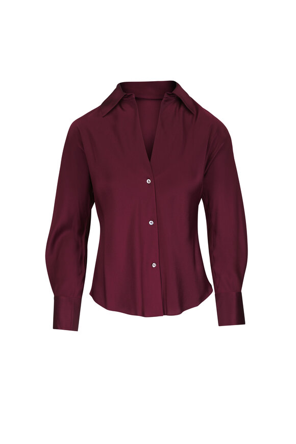 Vince Burgundy Silk Bias Button Up Blouse