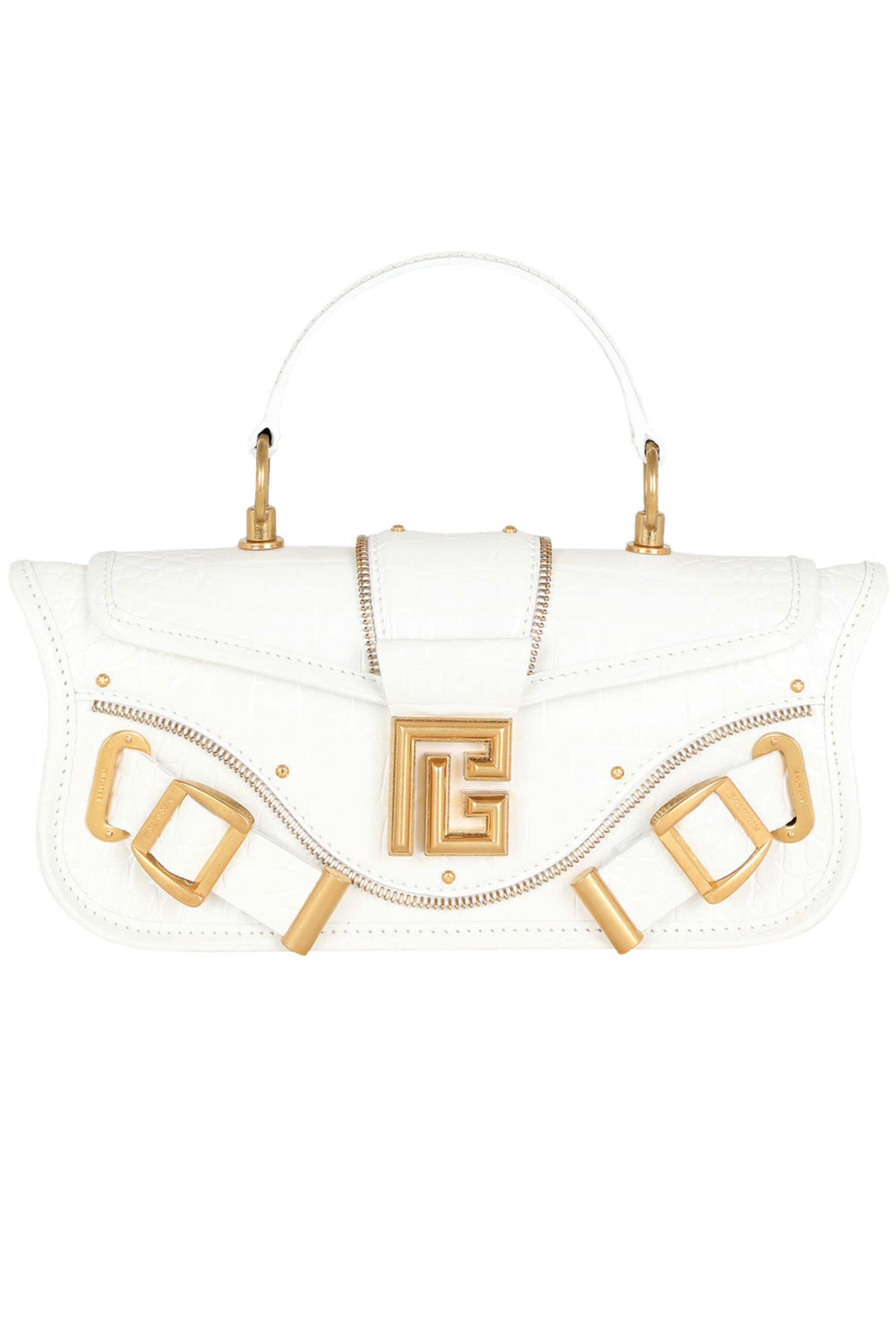 Balmain - Crocodile Embossed Blaze Clutch in Blanc