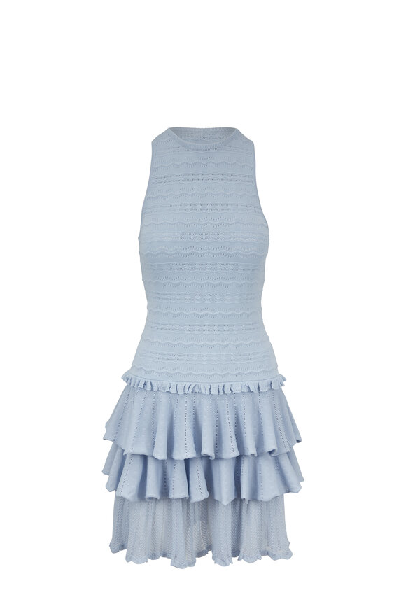 Jonathan Simkhai - Light Blue Tiered Ruffle Knit Dress