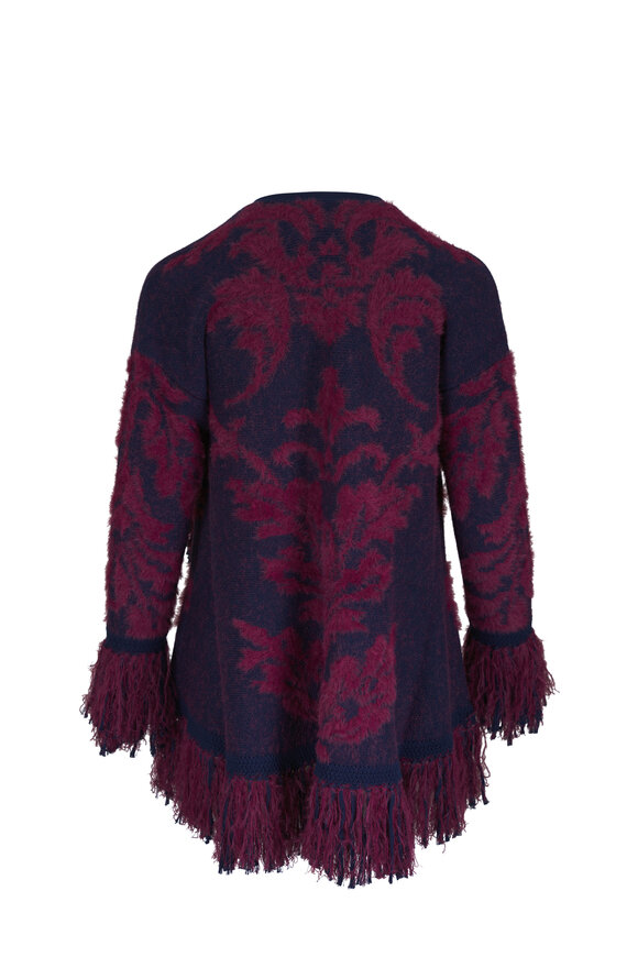 L'Agence Naiad Midnight & Burgundy Jacquard Fringe Cardigan - view 2