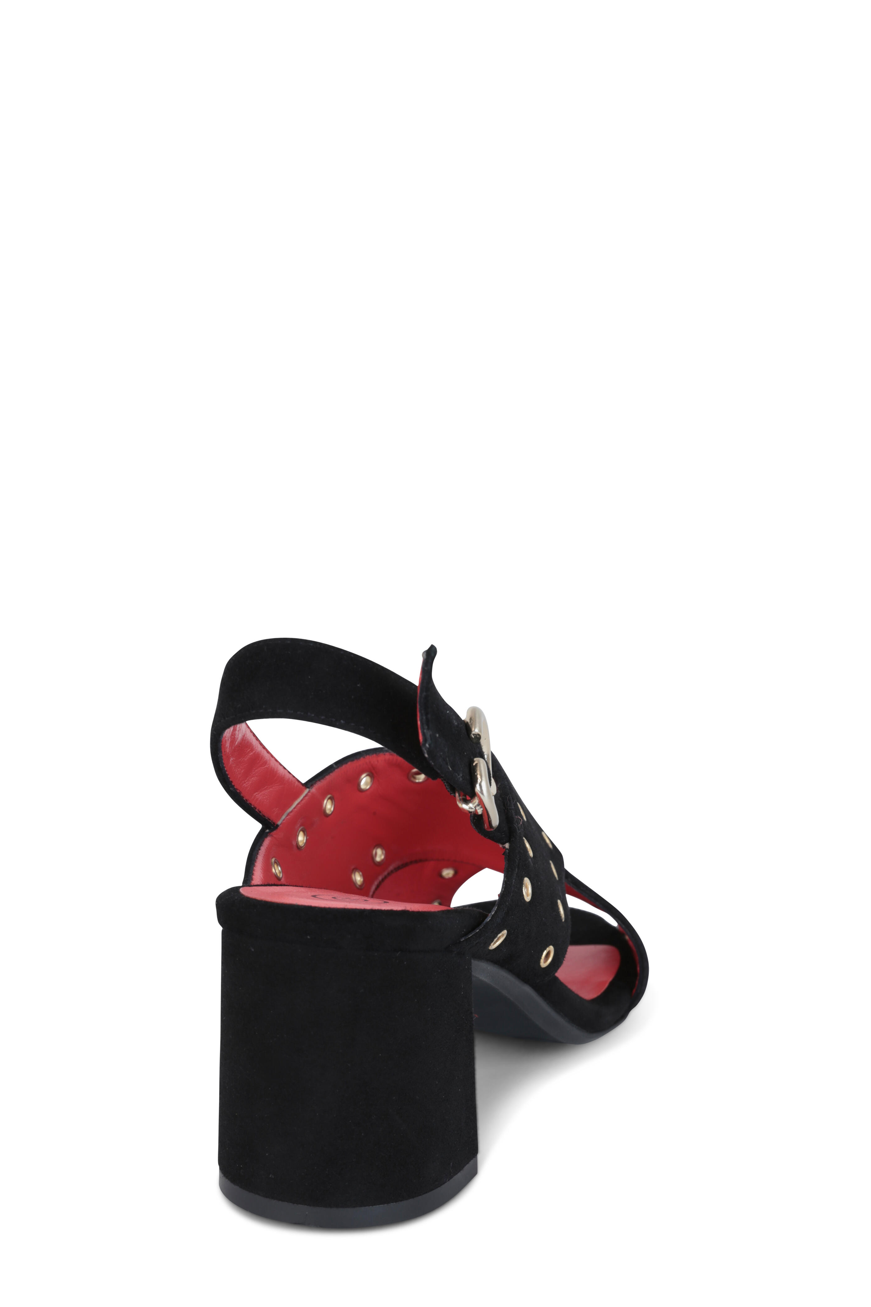 Pas de Rouge - Fleur Black Suede Grommet Sandal, 60mm