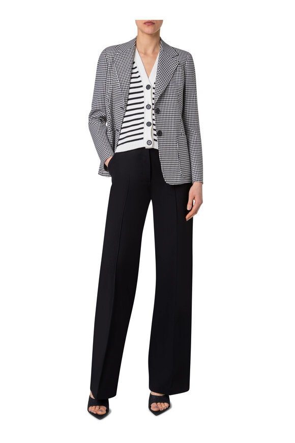 Akris Punto - Black & Cream Houndstooth Wool Blazer 