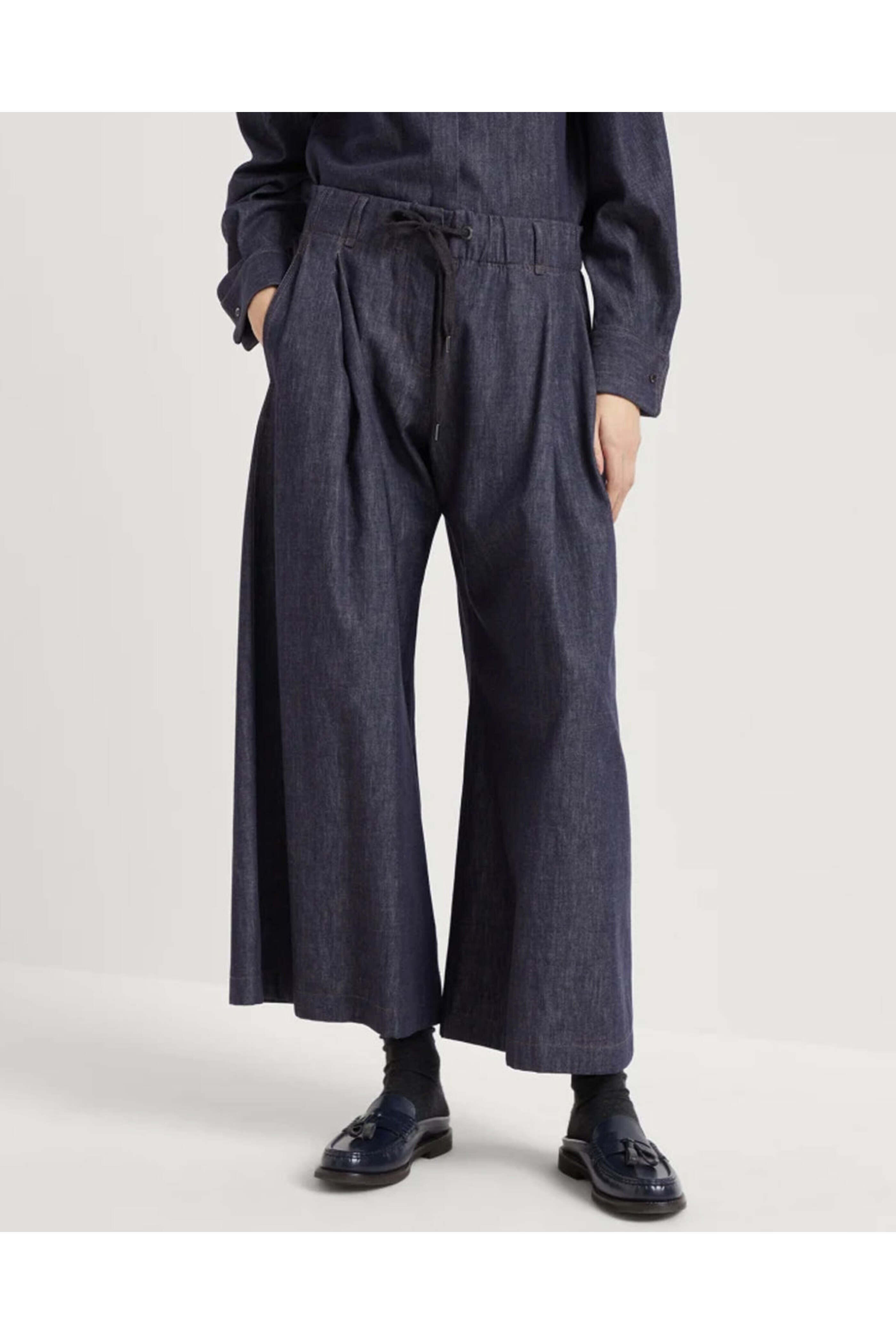 Brunello Cucinelli - Blue Denim Elastic Waist Wide Leg Pant