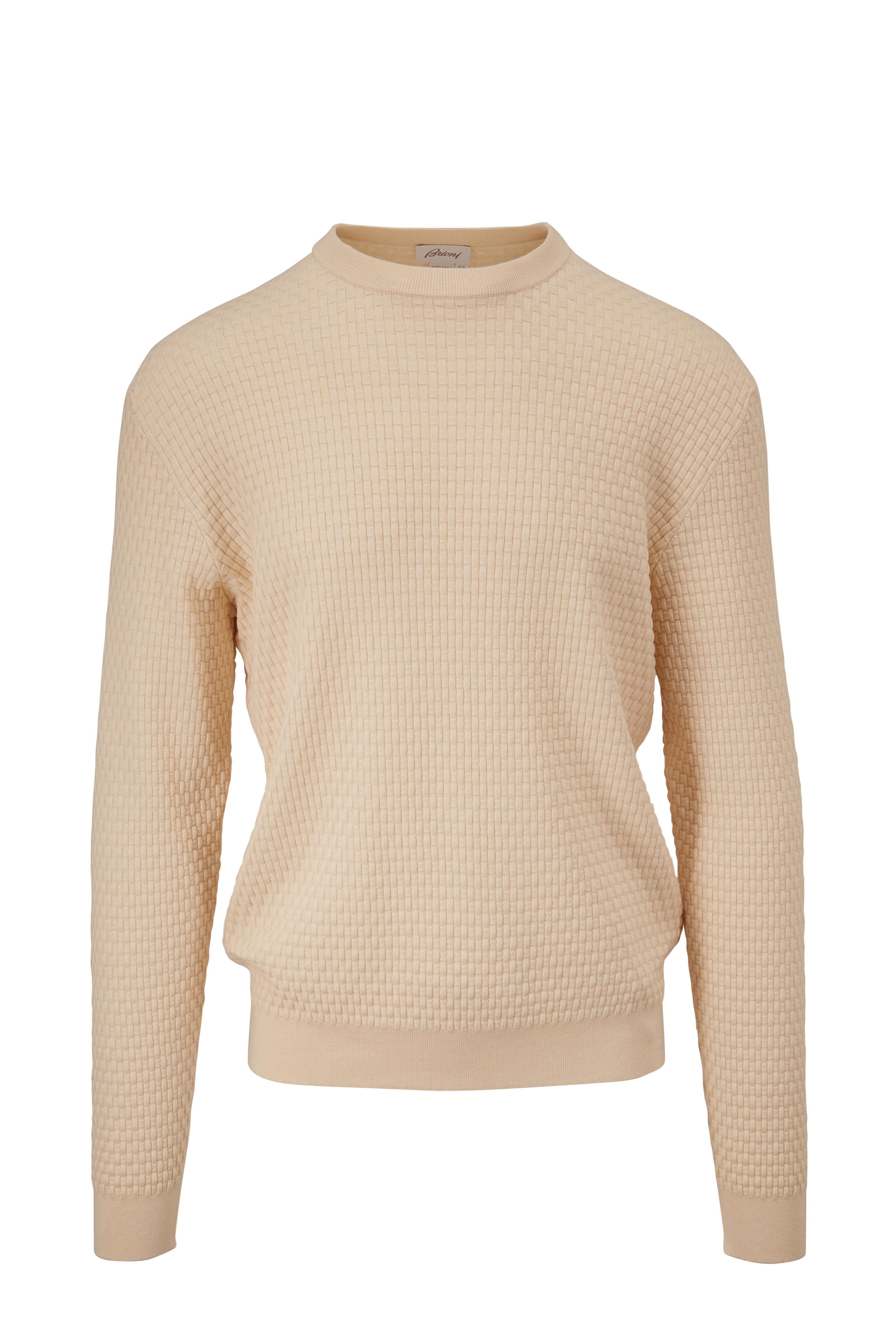 Brioni - Cream Waffle Knit Crewneck Pullover | Mitchell Stores