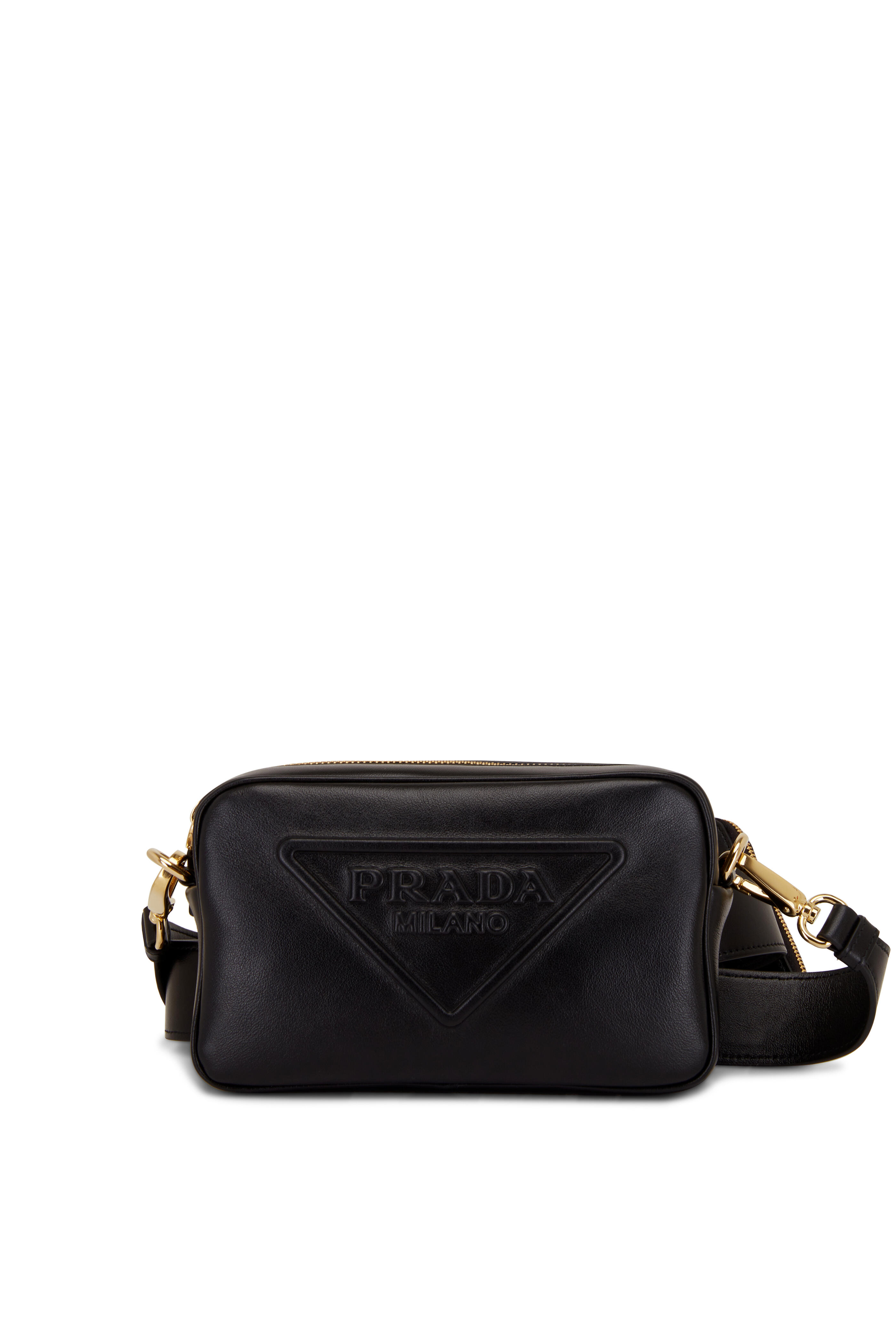 Prada - Black Embossed Logo Leather Camera Bag | Mitchell Stores
