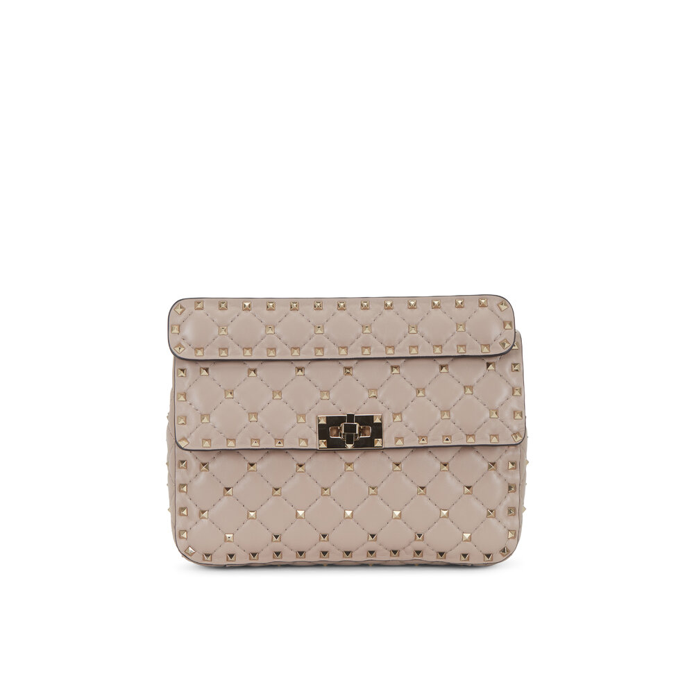 Valentino Beige Quilted Leather Small Rockstud Spike Chain