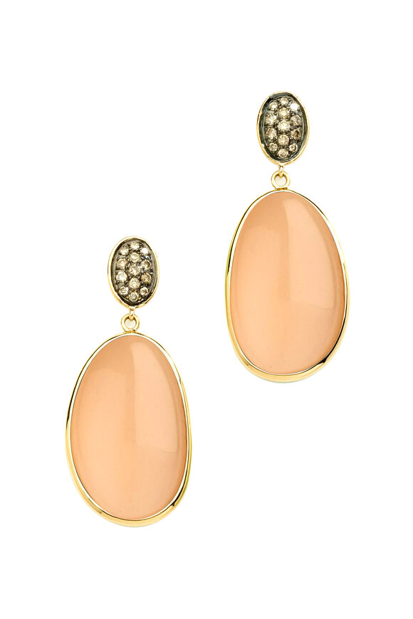 Syna - 18K Yellow Gold Peach Moonstone & Diamond Earrings