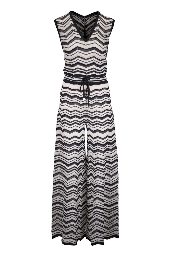 D.Exterior Black & White Chevron Knit Jumpsuit