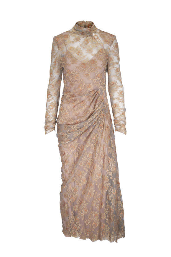 Valentino Blue, Gray & Bronze Lace Midi Dress - view 1