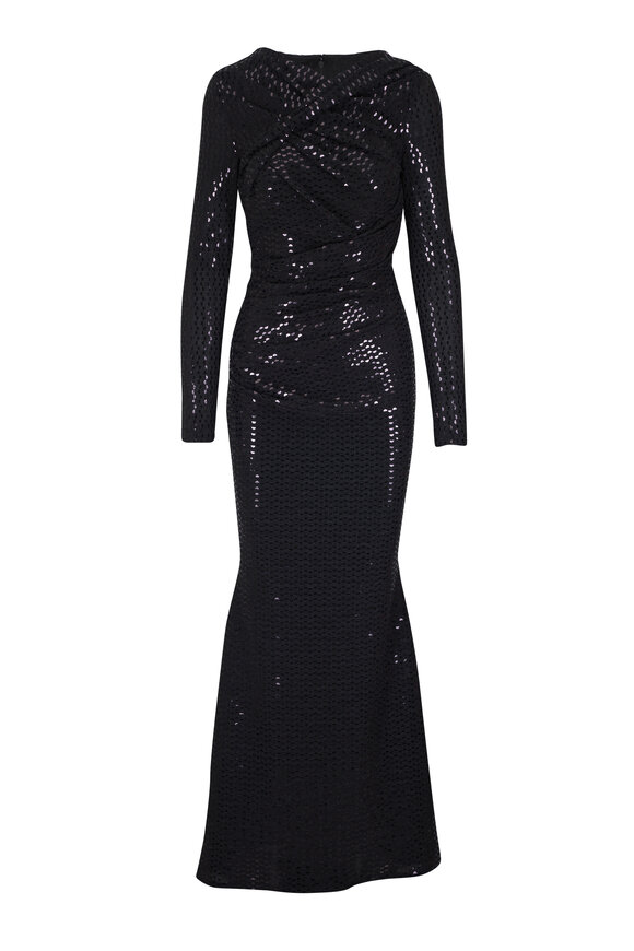 Talbot Runhof Mezzaluna Black Sequin Draped Gown