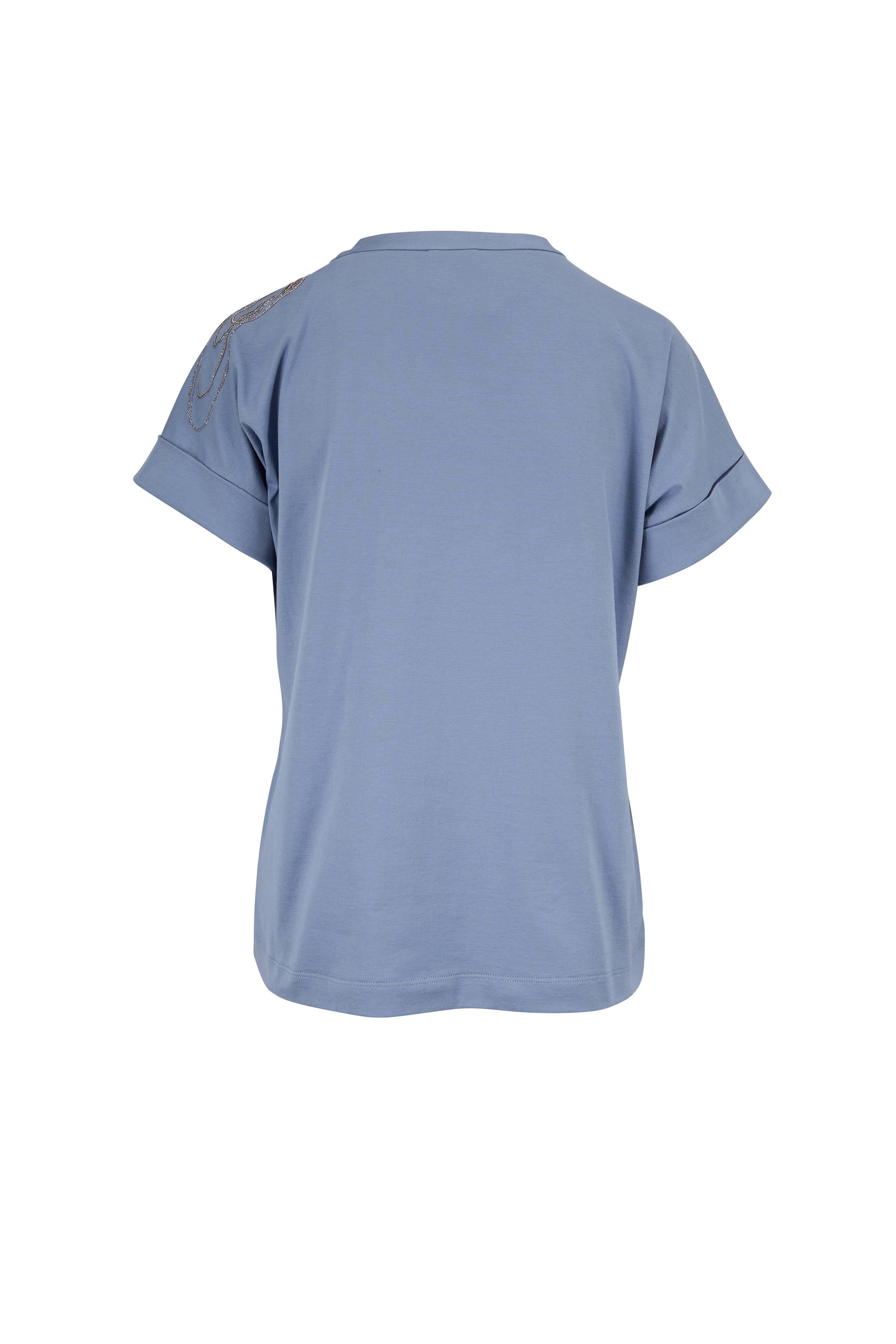 Brunello Cucinelli - Pale Blue Cotton Monili Flower T-Shirt