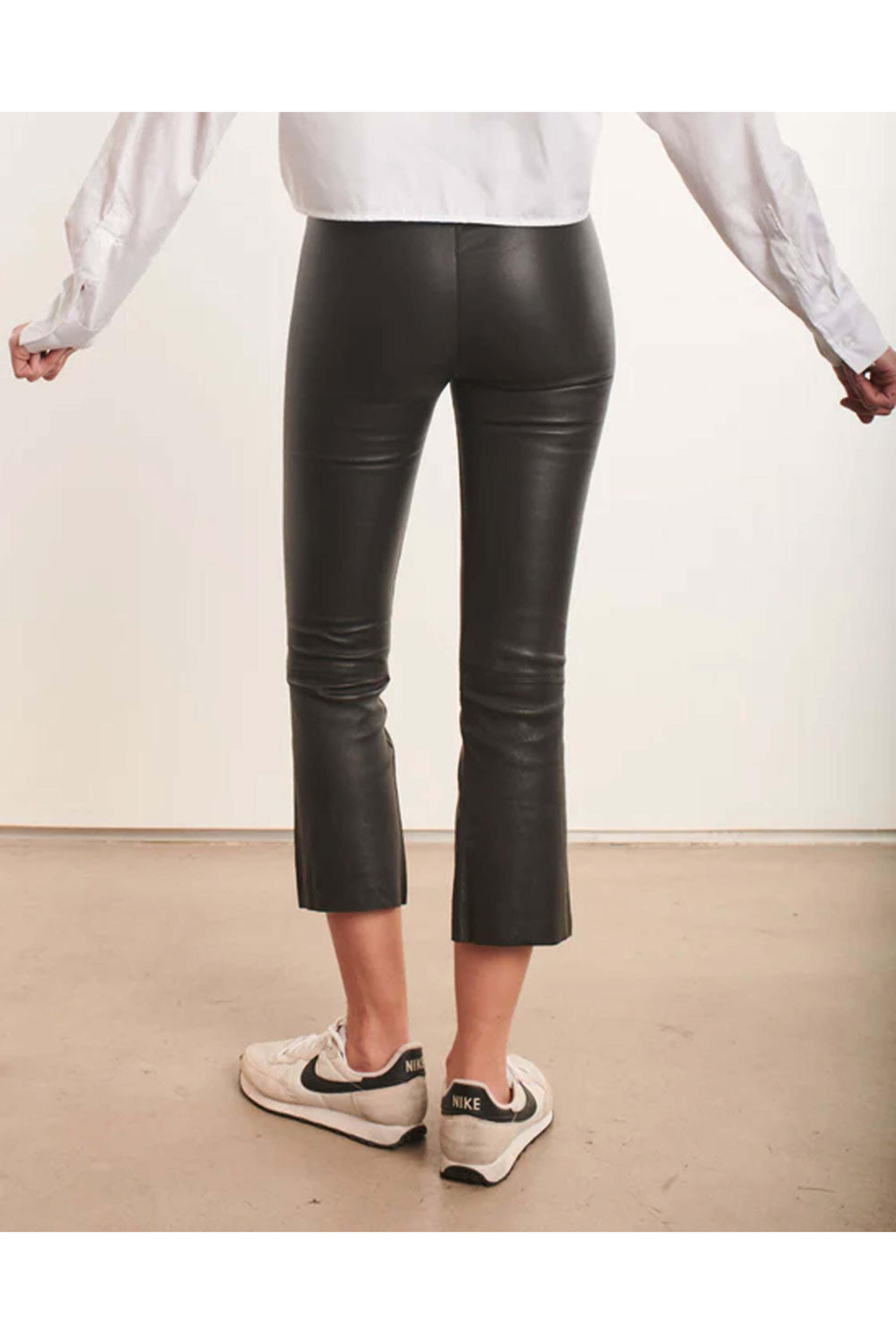 SPRWMN - Black Leather Crop Flare Leggings