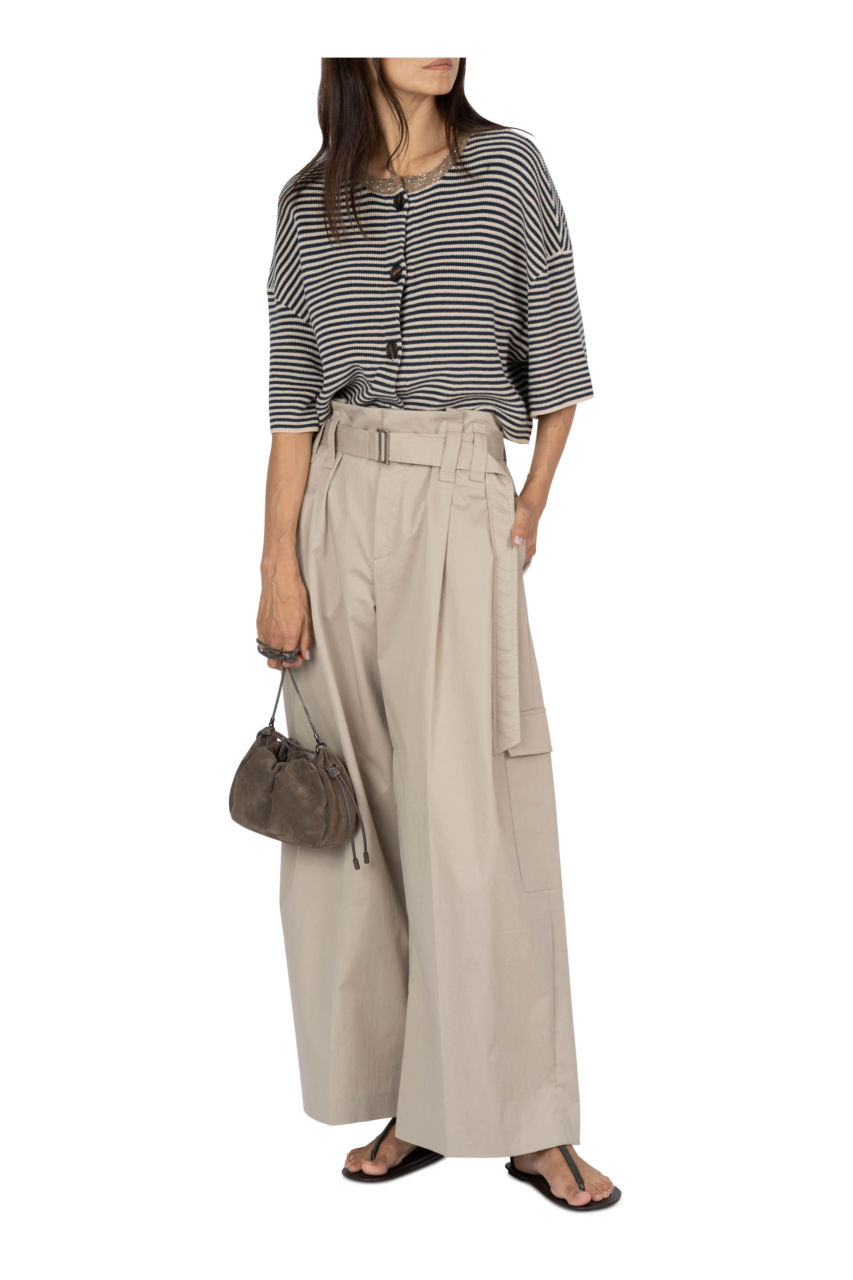 Brunello Cucinelli - Beige Cotton Gabardine Cropped Pant