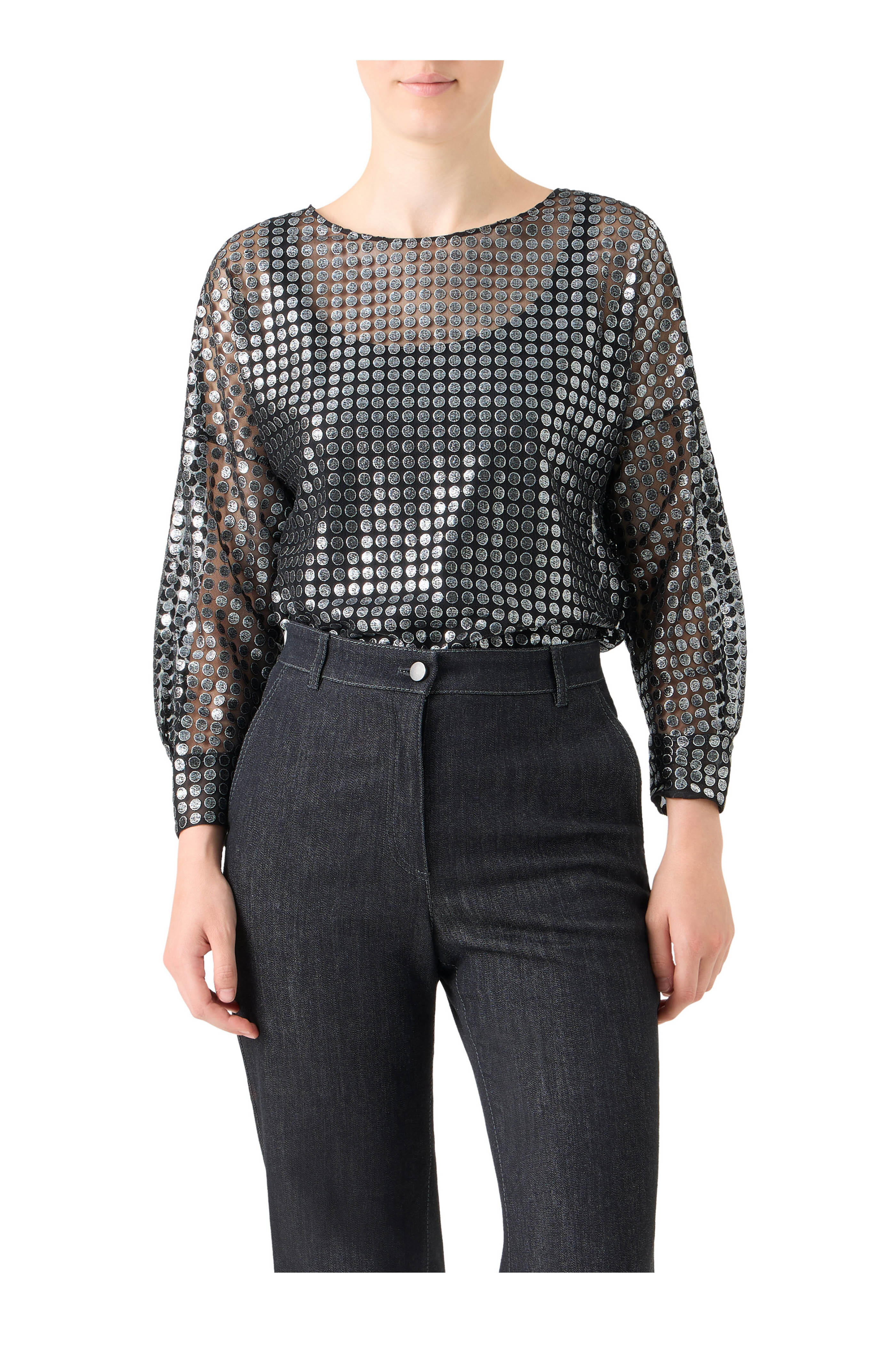 Akris Punto - Brushed Steel Metallic Dot Embroidered Blouse