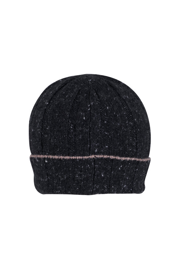 Brunello Cucinelli Anthracite Flecked Cashmere Rib Knit Beanie
