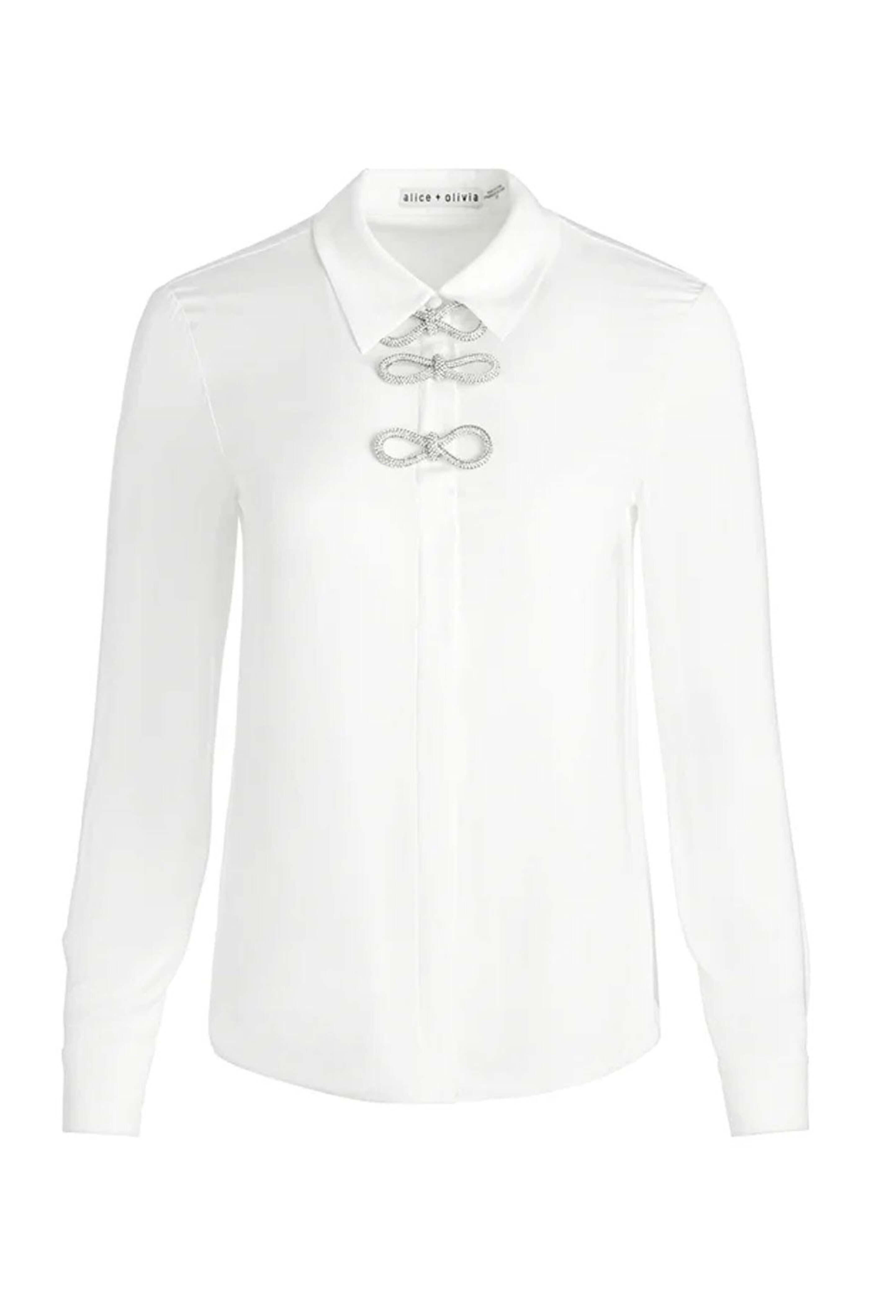 Alice & Olivia - Off White Willa Top with Embellished Bow Detail