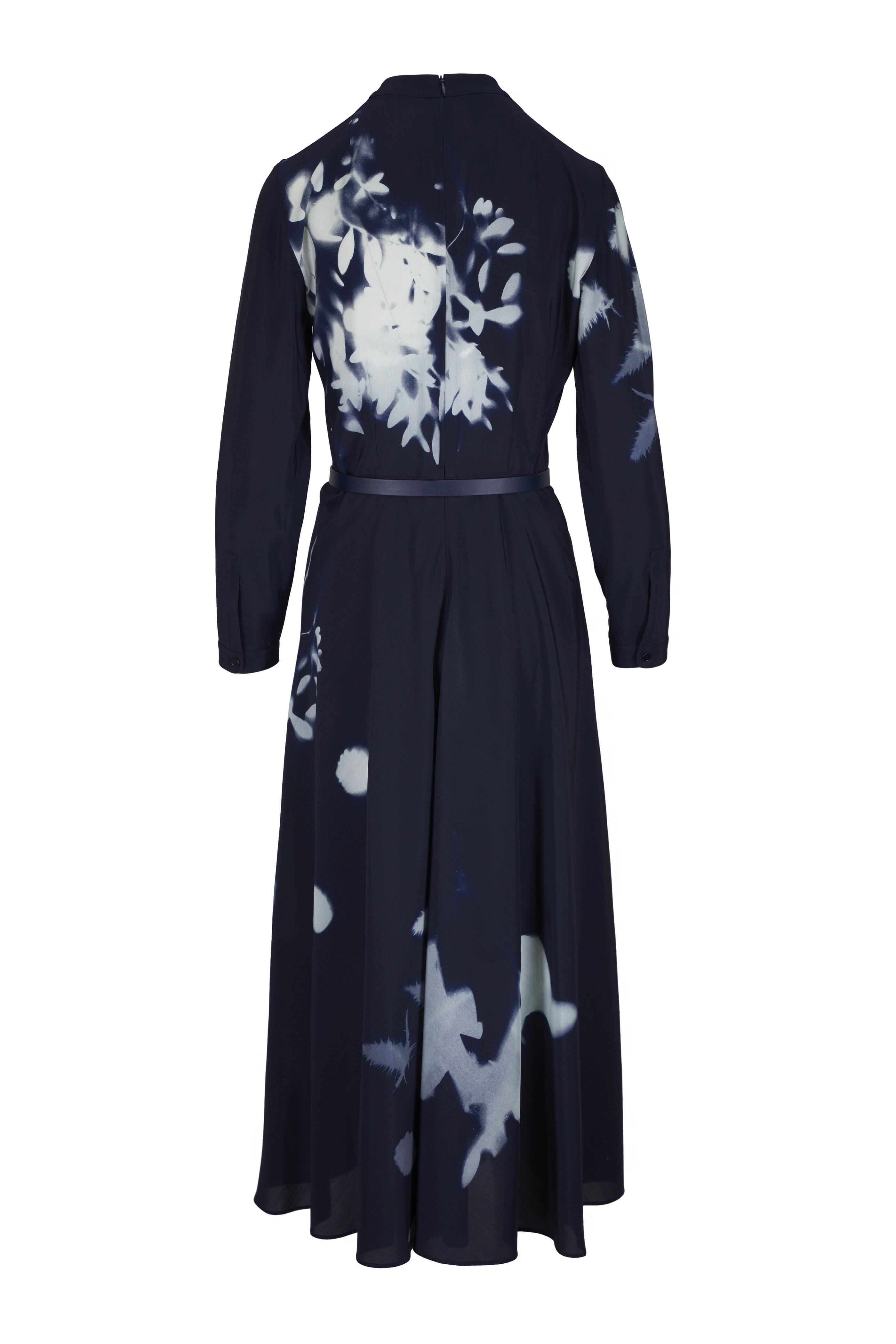 Akris - Blue Wildflower Belted Midi Dress