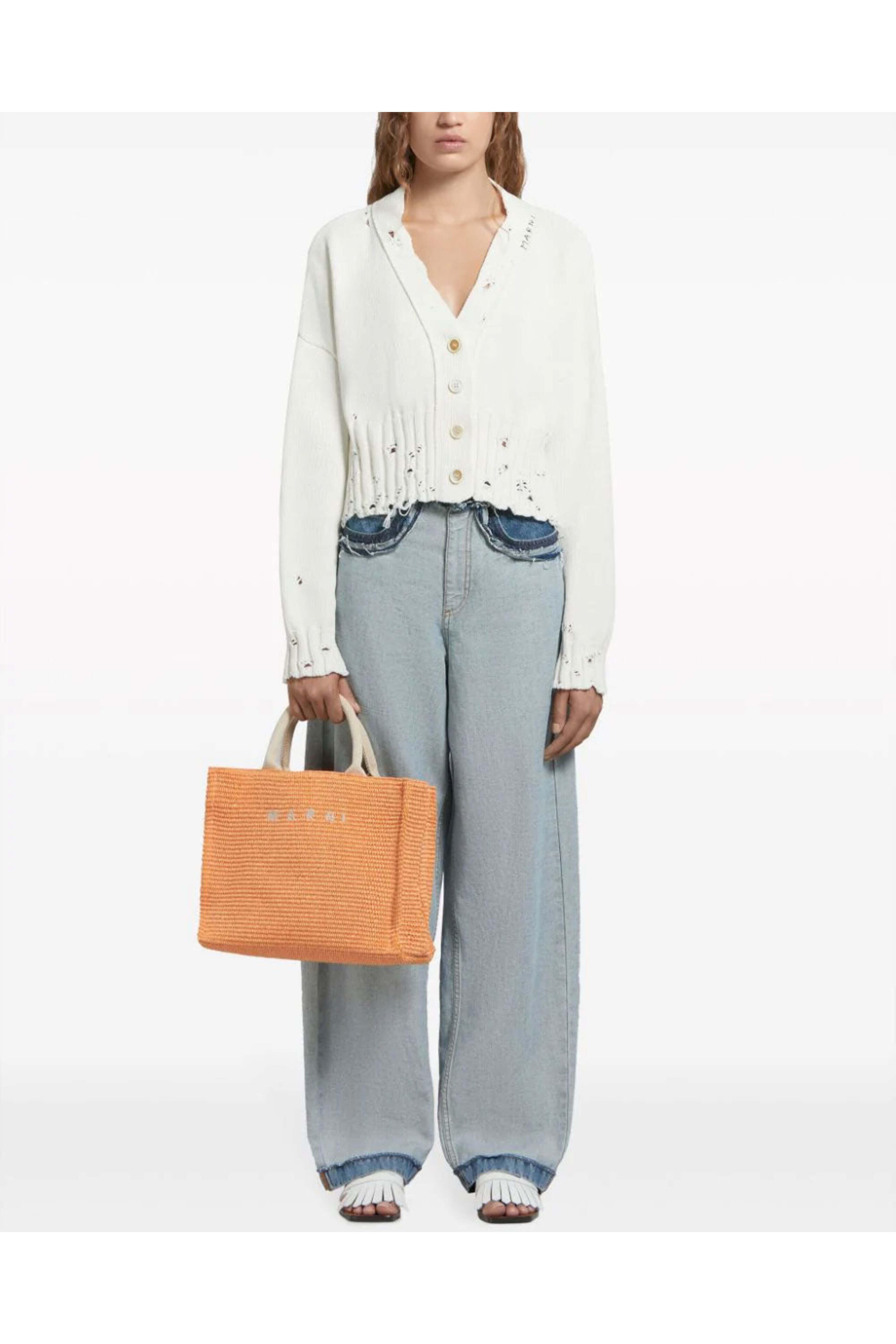 Marni - Small Raffia Tote Bag in Orange