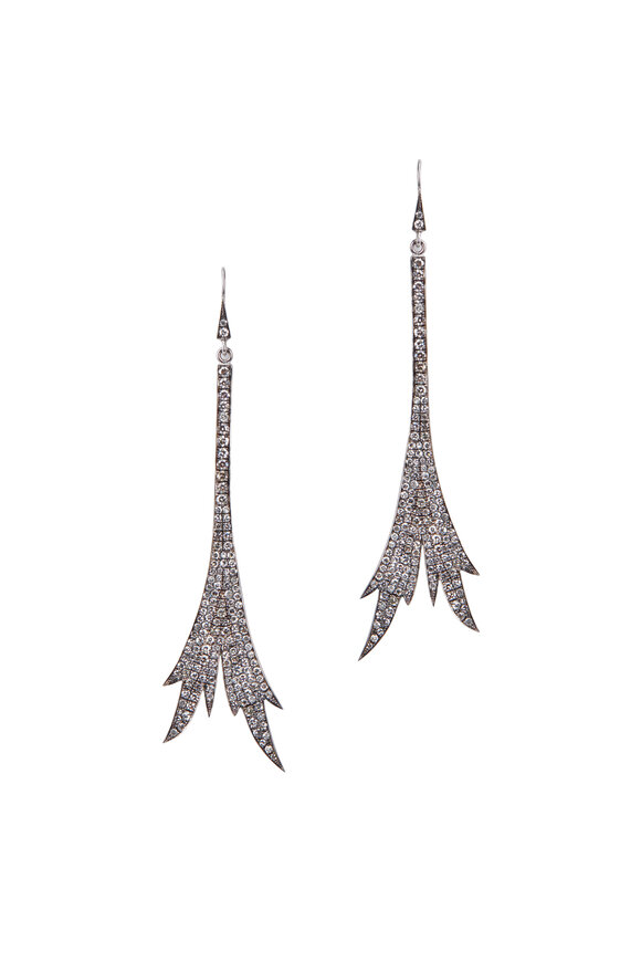 Sylva & Cie - Gold White Diamond Feather Earrings
