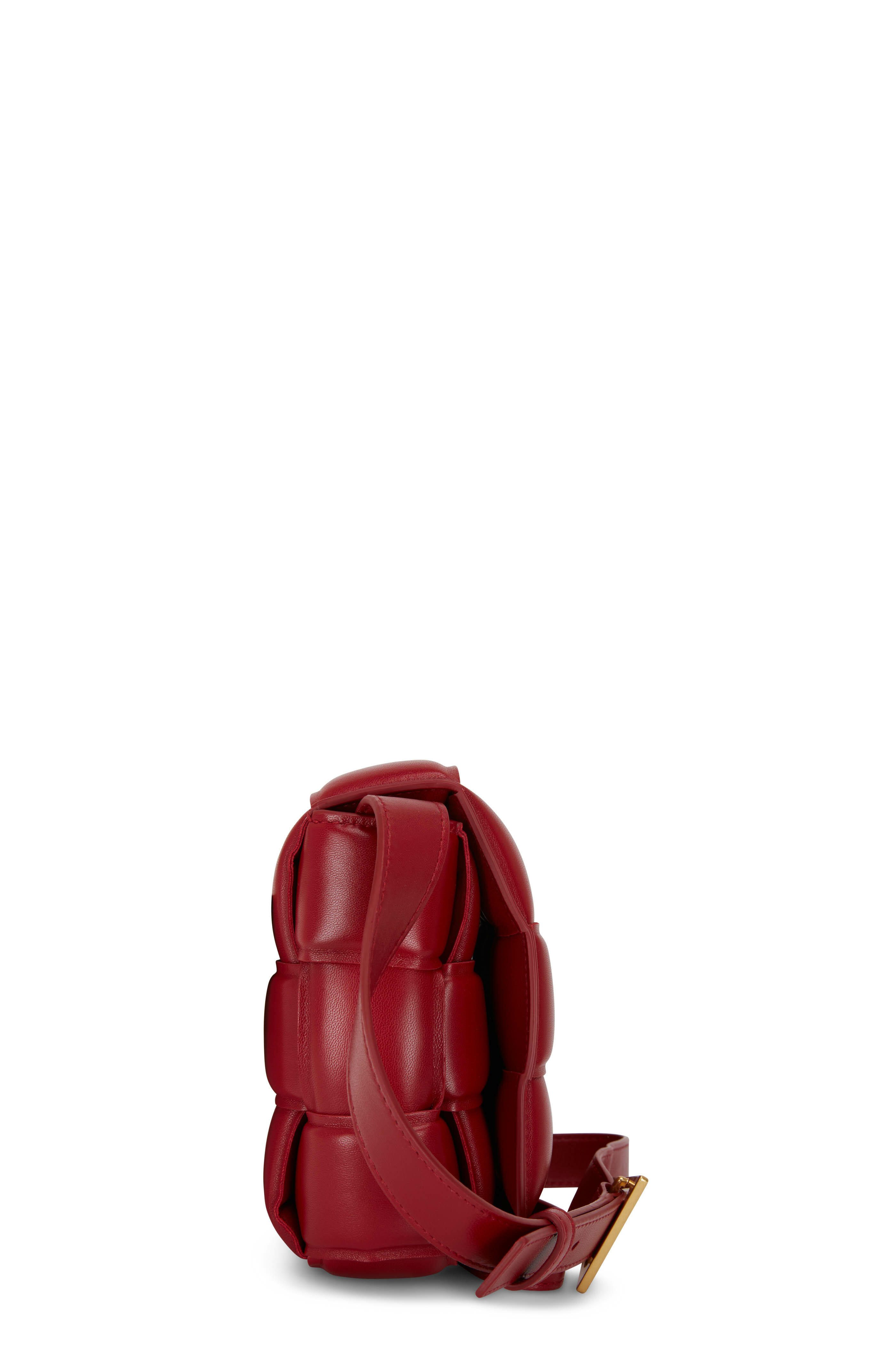 Bottega Veneta - Cassette Dark Red Padded Woven Leather Small Bag