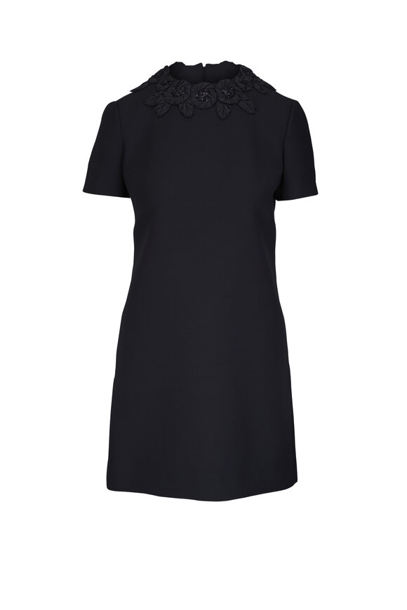 Valentino Black Embordered Crepe Couture Mini Dress