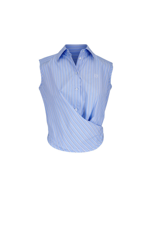 Loewe Blue & Multicolor Stripe Cotton Poplin Wrap Shirt - view 5