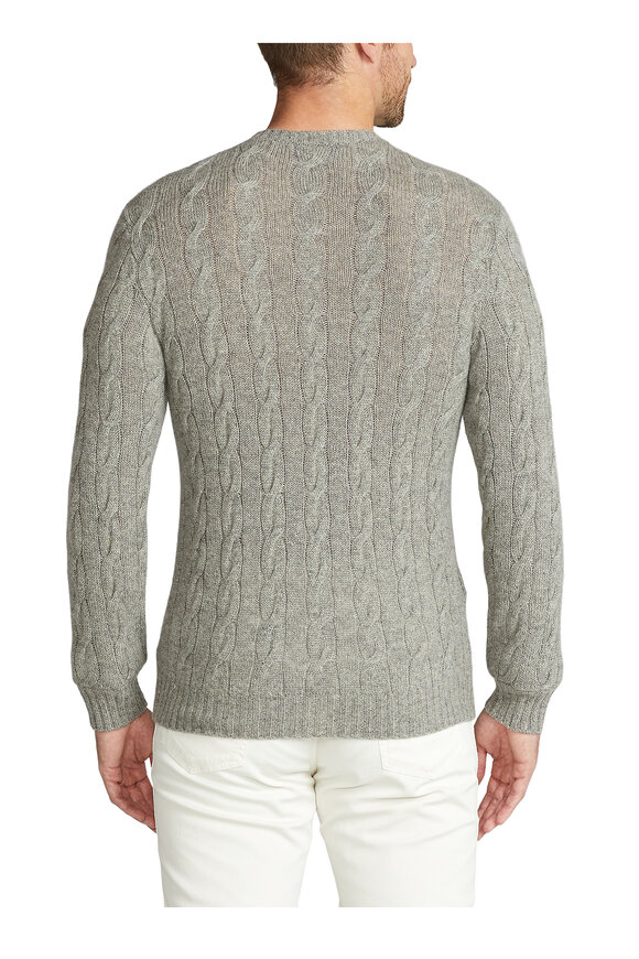 Ralph Lauren Purple Label - Light Gray Cashmere Cable Knit Crewneck Sweater