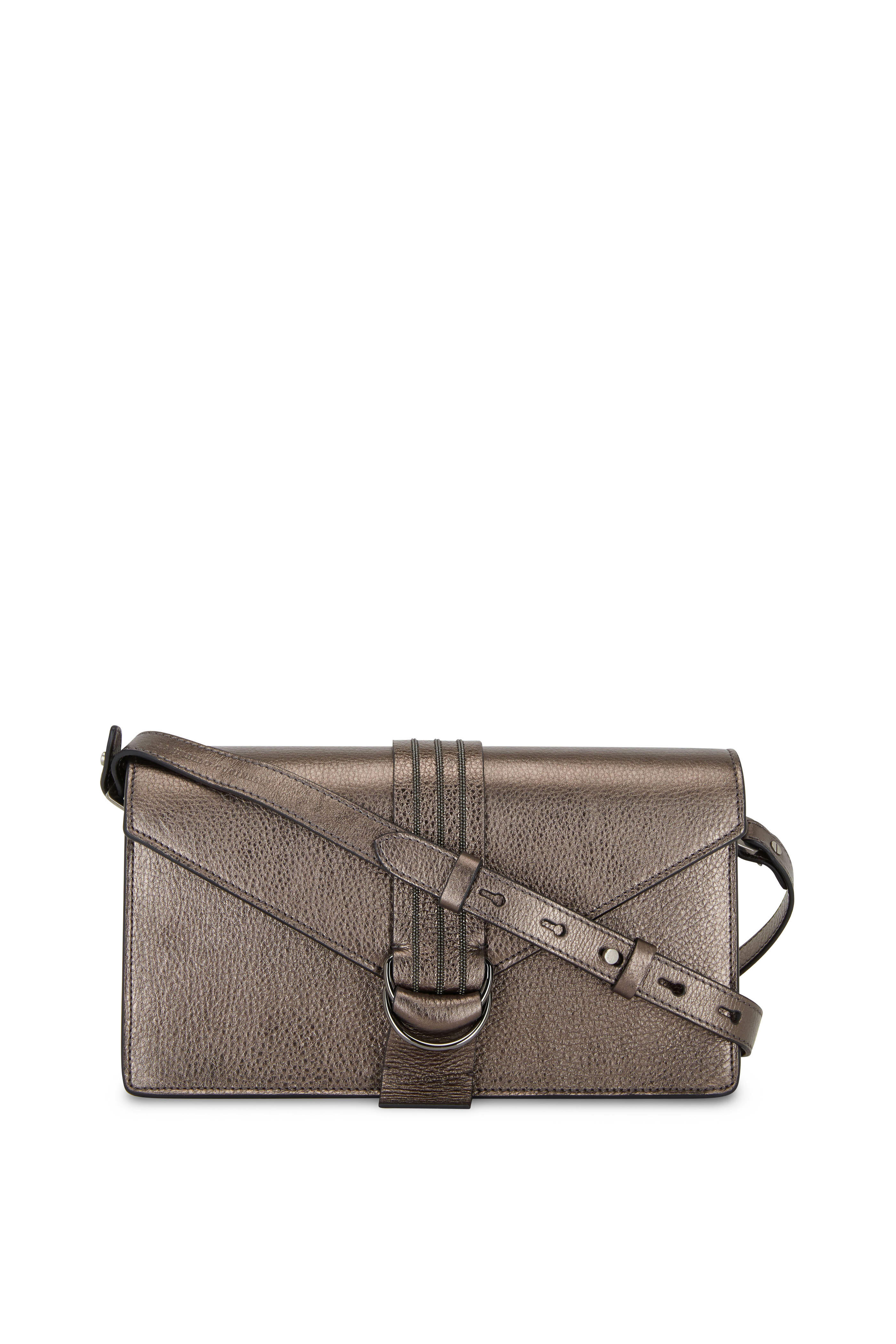 Brunello Cucinelli - Graphite Glossy Leather Monili Envelope Bag