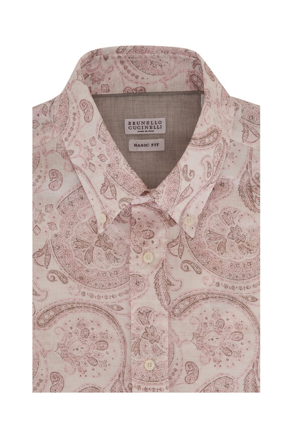 Brunello Cucinelli Pink Paisley Cotton Basic Fit Sport Shirt 