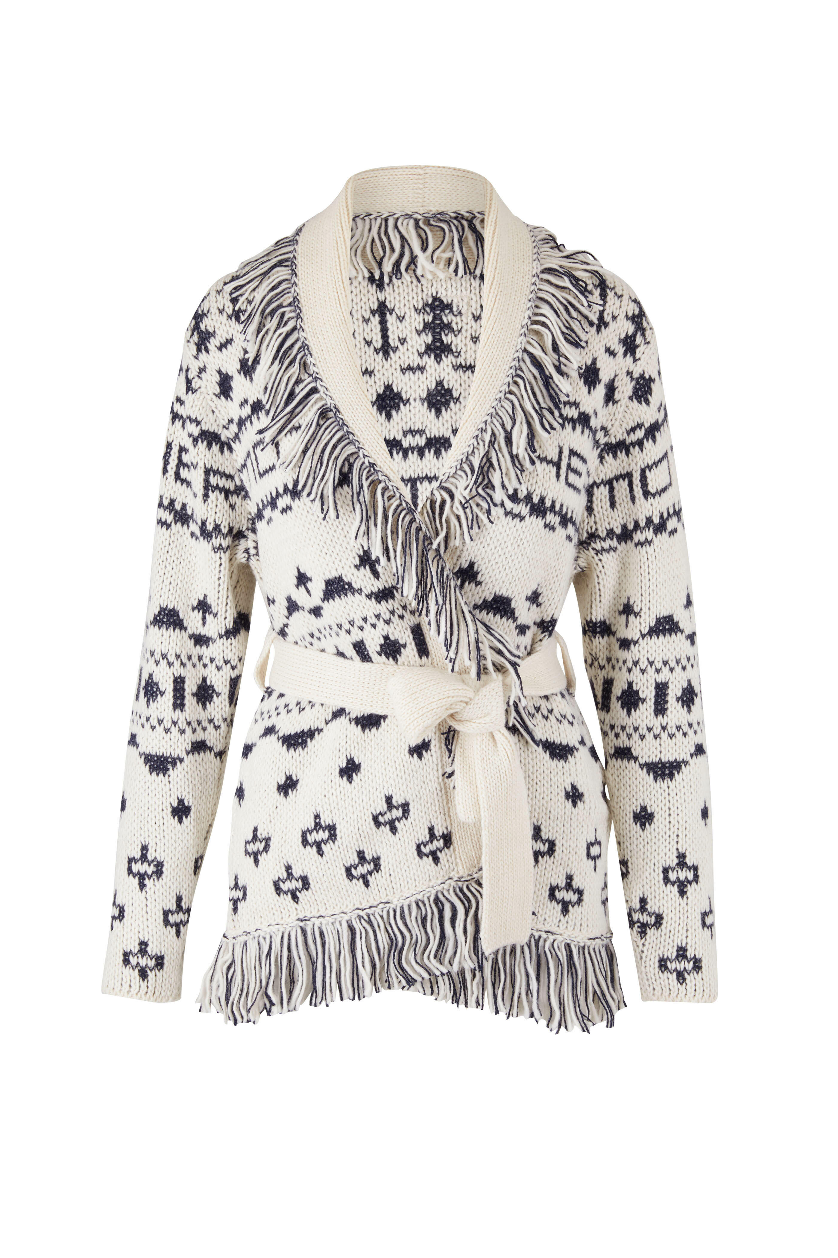 Mother Denim - Black & White Belted Fringe Cardigan