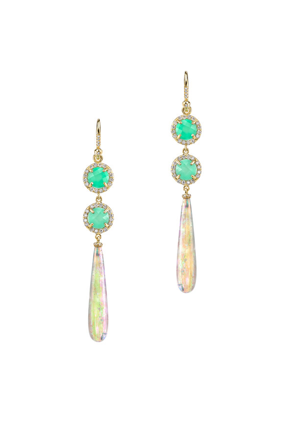 Irene Neuwirth - Yellow Gold Chrysoprase Opal Diamond Drop Earrings