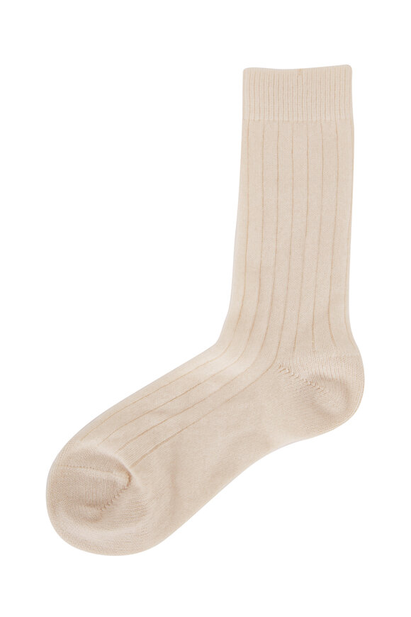 Pantherella  Women's Tabitha Winter White Ribbed Cashmere Socks
