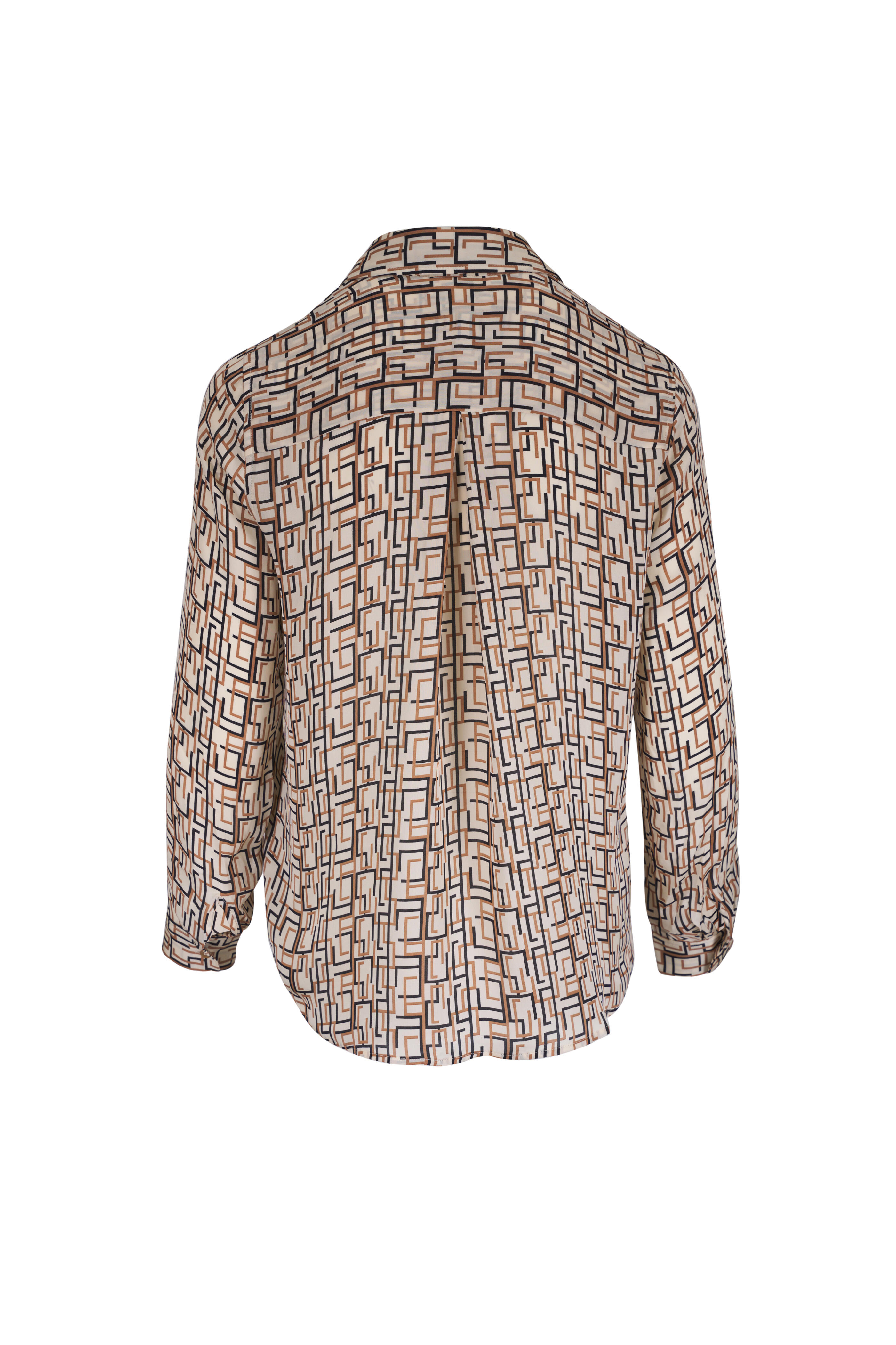 L'Agence - Nina Ecru Multi Geo Print Silk Blouse